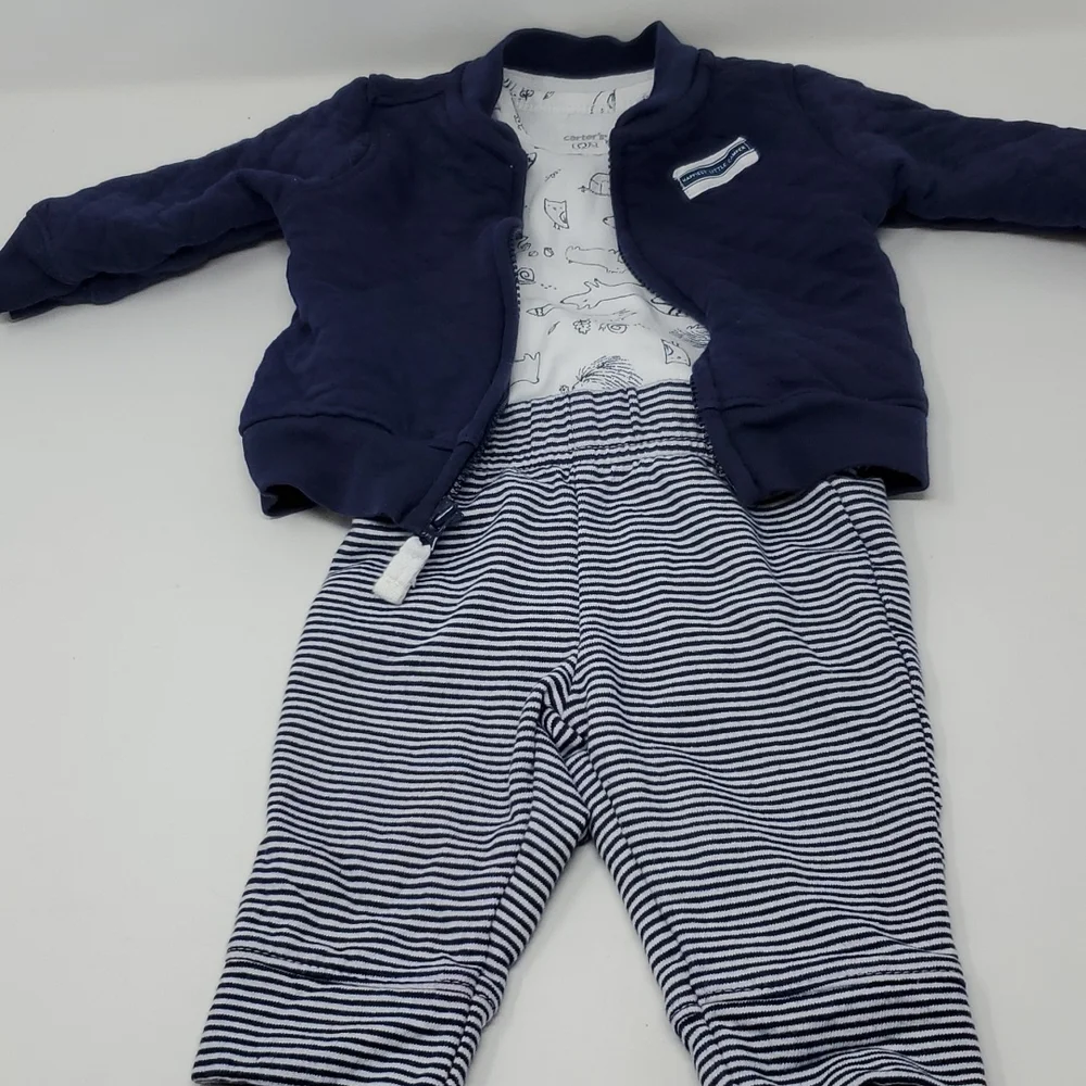 Carters 3 Pc Set Jacket Pants Onesie 3 mos Baby Boy Navy